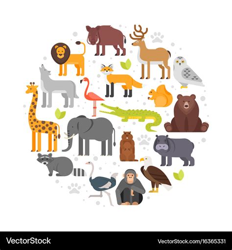 Round composition zoo animals icons Royalty Free Vector