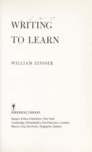 Writing To Learn By William Zinsser Open Library