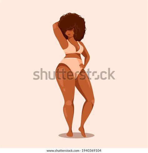 Plus Size African American Woman Wearing Swimsuit Vector Illustration