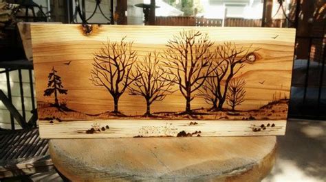 Pyrography Wood Burning Art Mountain Abstact Pine Scene Landscape