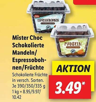 Mister Choc Schokolierte Mandeln esressoboh nen früchte Angebot bei Lidl