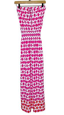 Jude Connally Bria Strapless Jude Cloth Maxi Dress Pink Red Ikat Dot