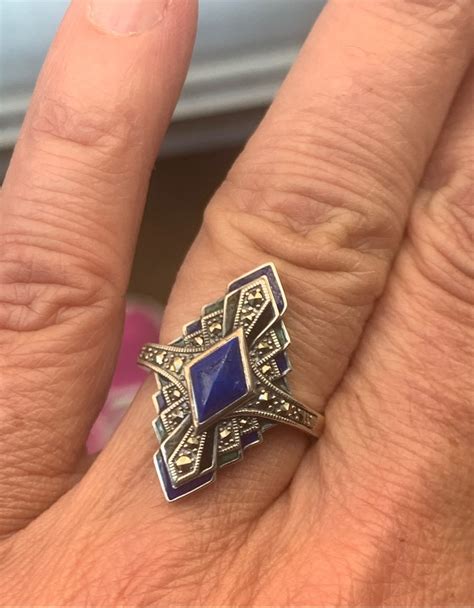 Proantic Bague Argent Lapis Mail Et Marcassites