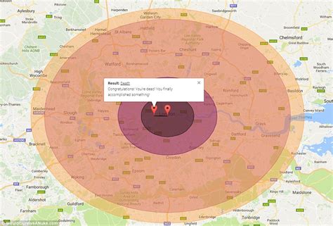 Map Shows Areas Affected If A Nuclear Bomb Dropped Daily Mail Online