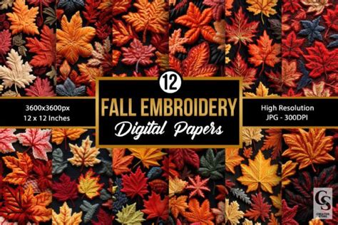 Fall Leaves Embroidery Digital Papers Graphic By Creative Store