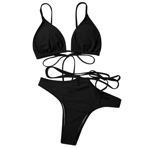 Qbgsay Swimsuit Ladies Solid Color Bikini Tether Strap Sexy Two Piece