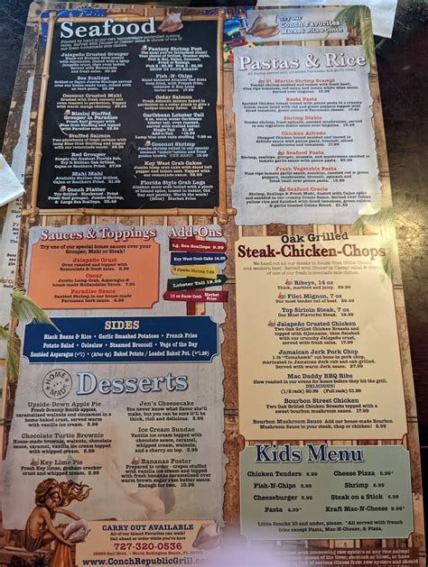 Menu At The Conch Republic Grill North Redington Beach