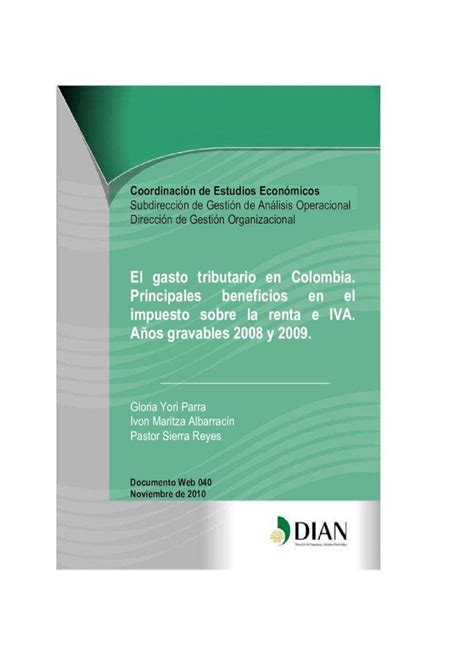 PDF El Gasto Tributario En Colombia Principales Beneficios En El