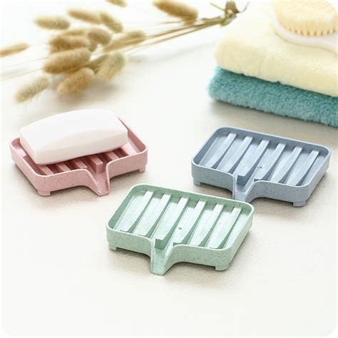 Plastic Soap Dish Holder Water Drain Tray Plate Storage Box Rack