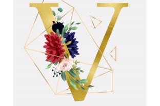 Alphabet V Floral Wreath Golden Foil Graphic By Dzynee Creative Fabrica