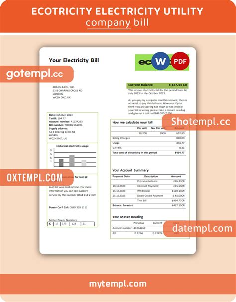 Ecotricity Electricity Business Utility Bill PDF And WORD Template