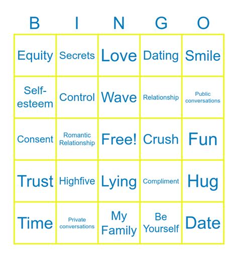 Relationship Bingo Card