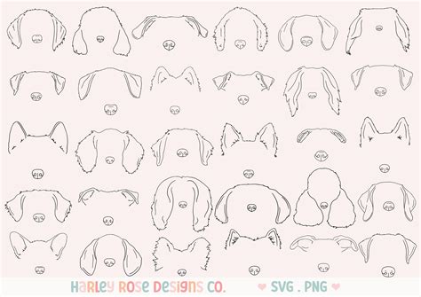 Dog Ears SVG Bundle, Dog Ears and Noses Line Drawing, Dog Breeds Files for Cricut, Dog Outline ...