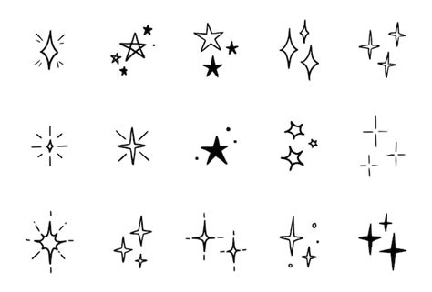 Premium Vector Line Star Glitter Shine Of Doodle Set Star Shine Glow