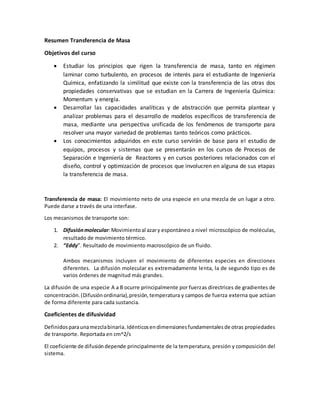 Resumen Transferencia De Masa Pdf