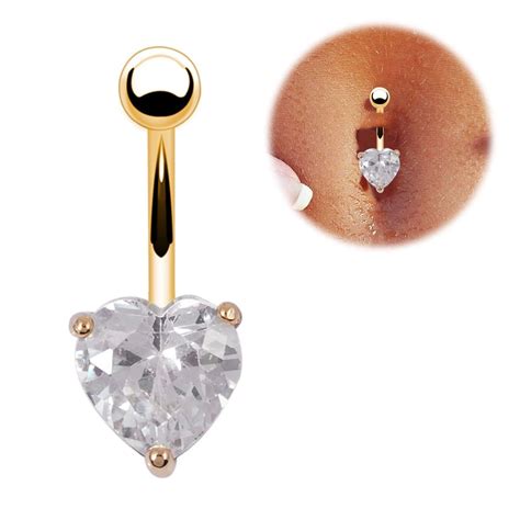 Navel Ring Belly Rhinestone Bar Heart Star Body Piercing Clear Gold Plated Belly Button