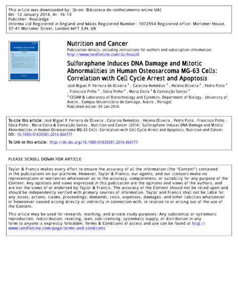 Pdf Sulforaphane Induces Dna Damage And Mitotic Abnormalities In