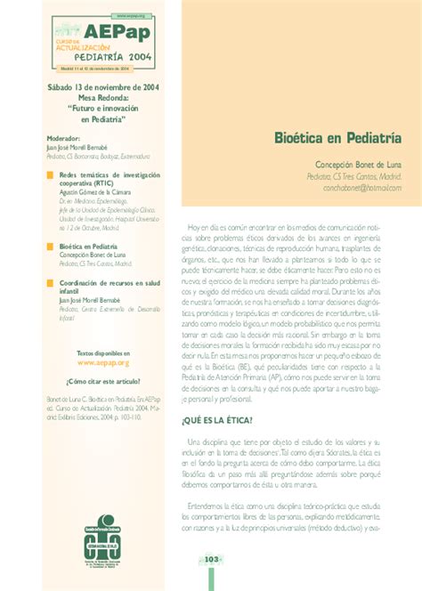 Pdf Bioética En Pediatría Juan José Bernabé