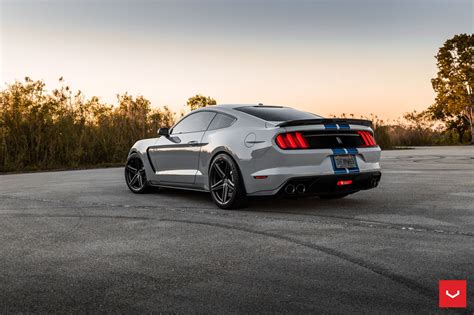 Blue Stripes Reveal The Sporty Character Of Gray Ford Mustang Shelby