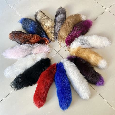 Naturally Fashion Fox Tail Keychain Wolf Tail Fur Tassel Bag Tag Black