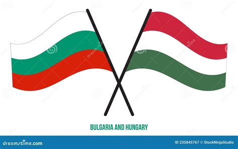 Bulgaria And Hungary Flags Crossed And Waving Flat Style Official