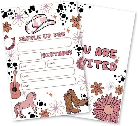 Amazon Goxfoc Cowgirl Birthday Party Invitations With Envelopes