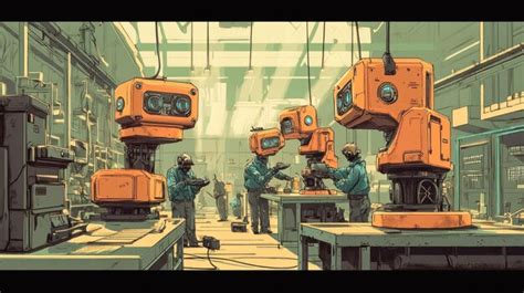 Futuristic Factory Workers Premium AI Generated Image