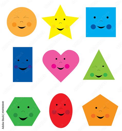 collection of smiling, happy cartoon geometric shapes / educational set ...