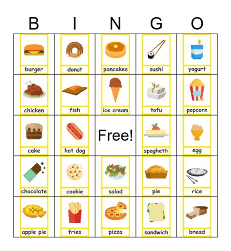 Food Bingo Card