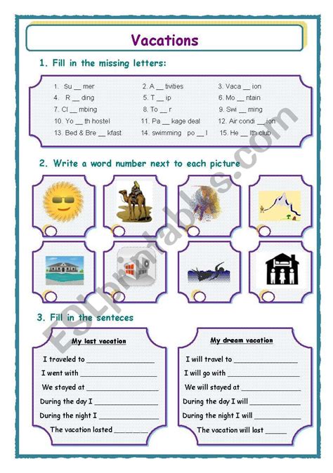 Vacation Esl Worksheet