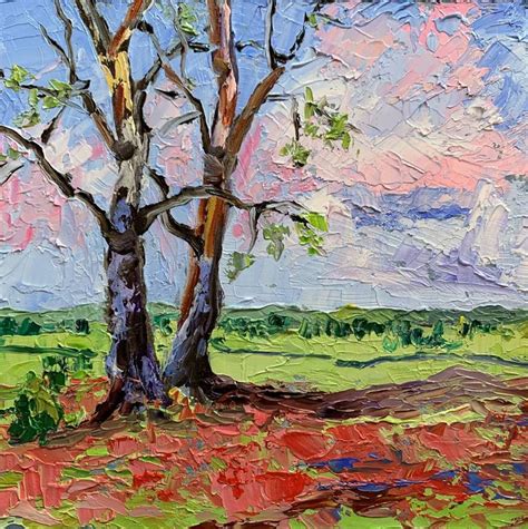 Landscape With The Trees Original Impasto Palette Knife Oil Painting