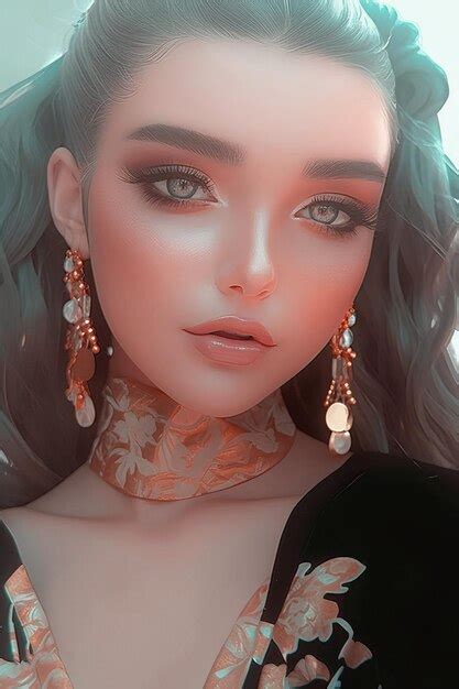 Premium Ai Image A Digital Art Of A Girl With Green Hair And A Gold