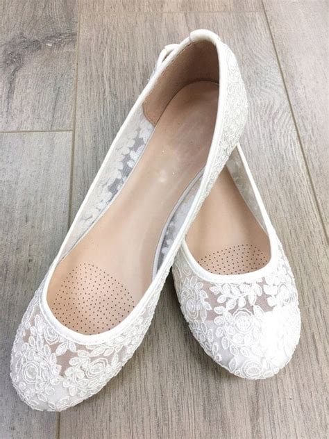 Women Wedding Shoes Bridesmaid Shoes White Lace Flats