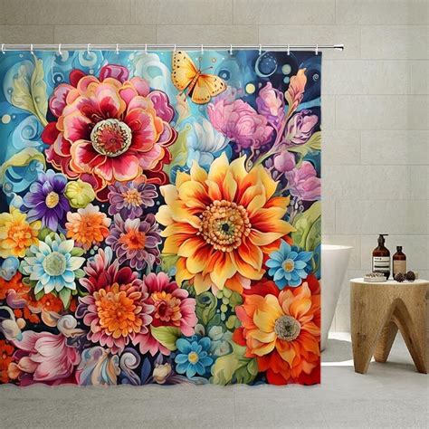 Vibrant Watercolor Floral Shower Curtain Explore Peonies Sunflowers