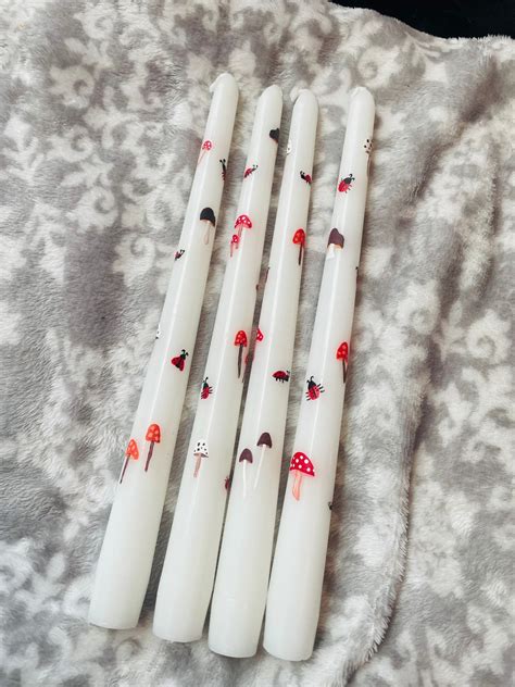 Mushroom Ladybug Hand Painted Taper Candles Set Of Two Etsy