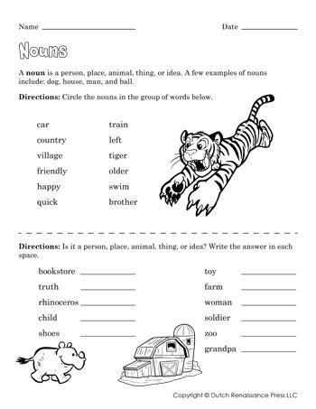 Free Printable Noun Worksheets for Teachers | Language Arts