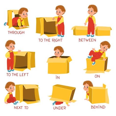 Preposition Learning Visual Aid Cute Girl Vector Image