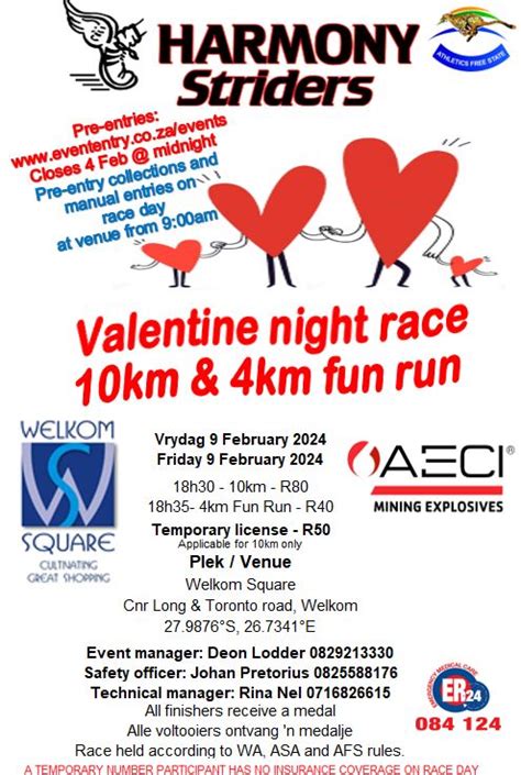 Harmony Striders Valentine Night Race Running Calendar