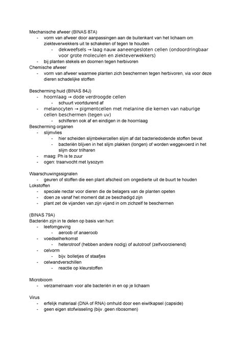 Biologie H Samenvatting Mechanische Afweer Binas A Vorm Van