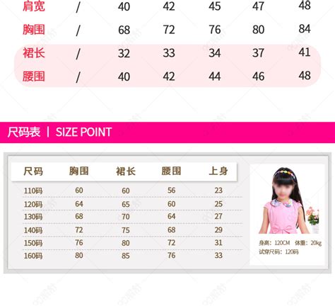 女装童装尺码表psd模板【营销售后】 90设计网