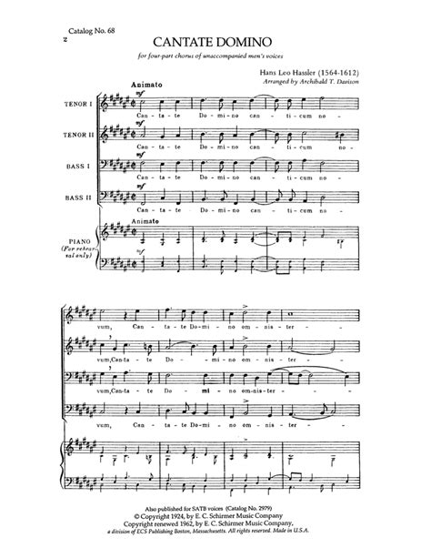 Cantate Domino O Sing Unto The Lord Downloadable By Hans Leo