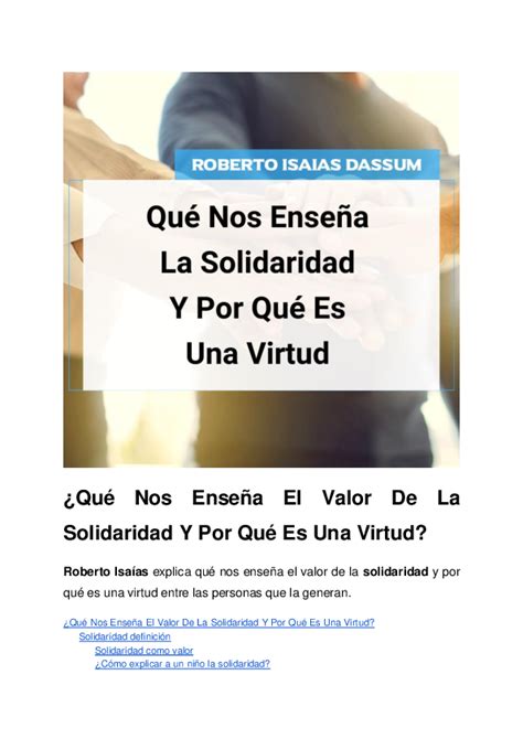 Pdf ¿qué Nos Enseña El Valor De La Solidaridad Y Por Qué Es Una Virtud