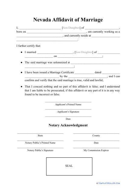 Nevada Affidavit Of Marriage Fill Out Sign Online And Download Pdf Templateroller