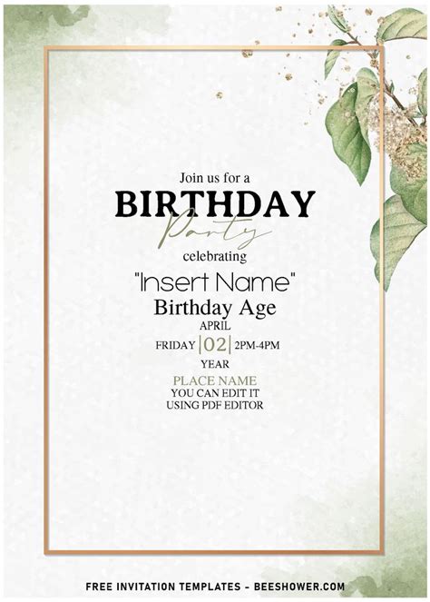 Free Editable PDF Enchanted Gold And Earthy Greenery Birthday