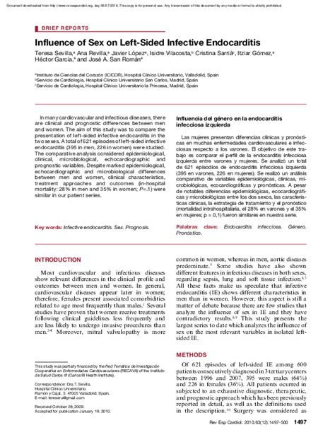 Pdf Influence Of Sex On Left Sided Infective Endocarditis Javier López