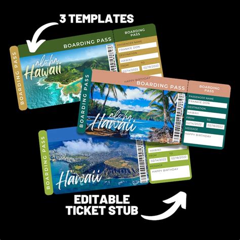 Editable Boarding Pass Hawaii Vacation Printable Ticket Etsy