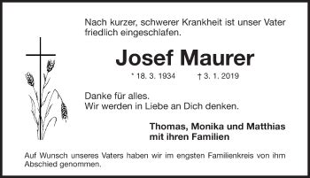 Traueranzeigen Von Josef Maurer Trauer Nn De