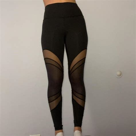 Black Lululemon Leggings With Mesh Cutouts Perfect Depop