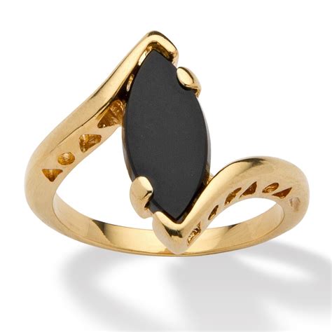 Marquise Shaped Genuine Onyx K Yellow Gold Plated Classic Ring At