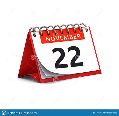 3d Rendering Of Red Desk Paper November 22 Date Calendar Page Stock